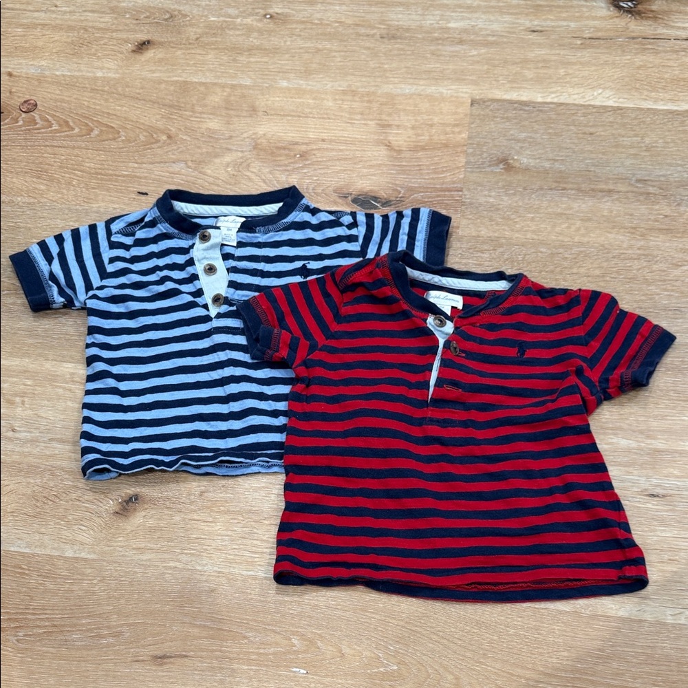Ralph Lauren toddler 18M Striped Short-Sleeve Henley Tee - Blue & Red